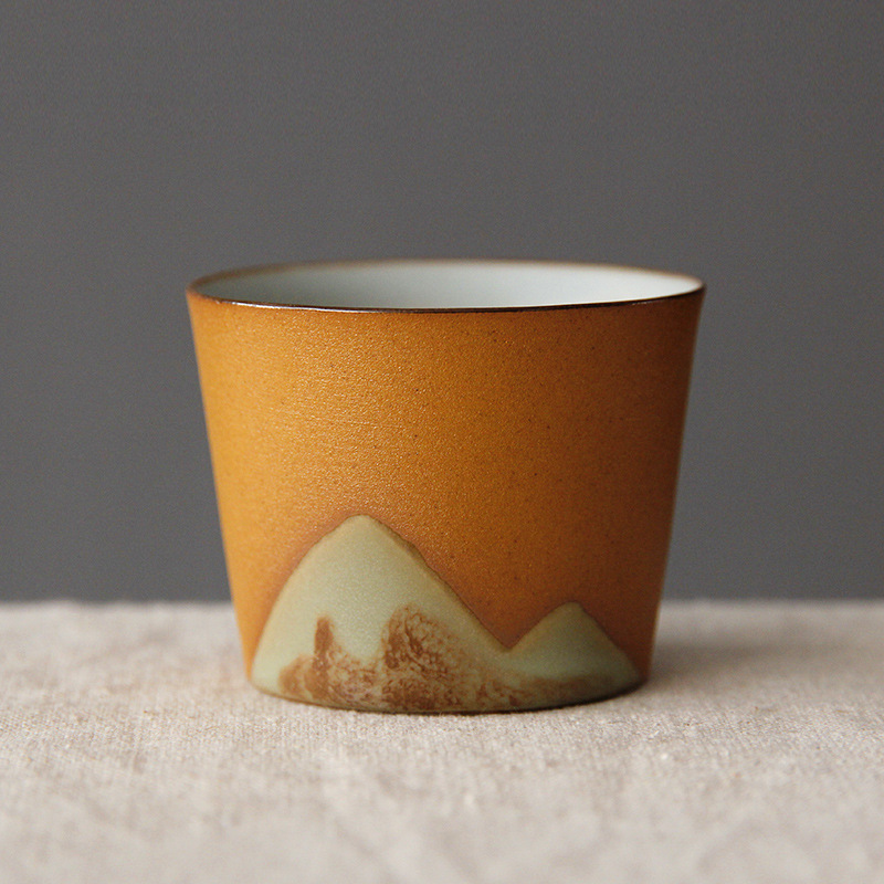 Handmade Ceramic Coffee Mug with Wooden Handle - Retro Tea Cup, Office Water Cup Filter , Unique Birthday