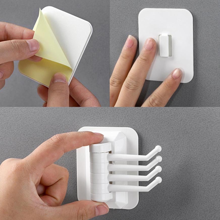 Rotary 4-Hook kitchen bathroom wall rack towel rack without screw and trackless hook YH-460117