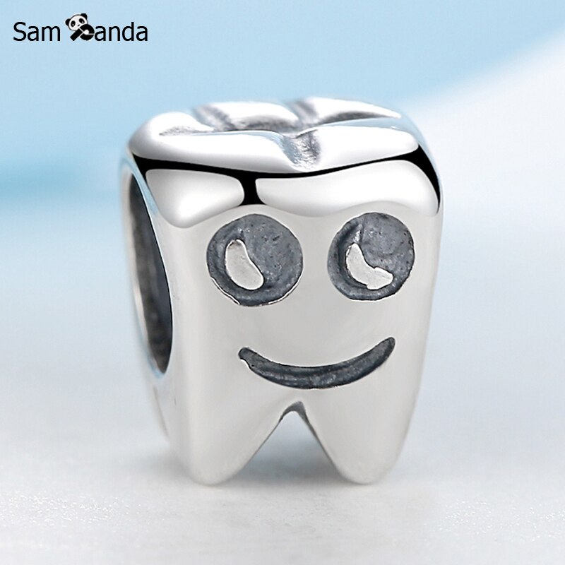 Autentyczne 100% 925 srebrny koralik urok kreskówka zębów uroki chronić zęza pomocą dopasowanie bransoletki kobiety DIY biżuteria