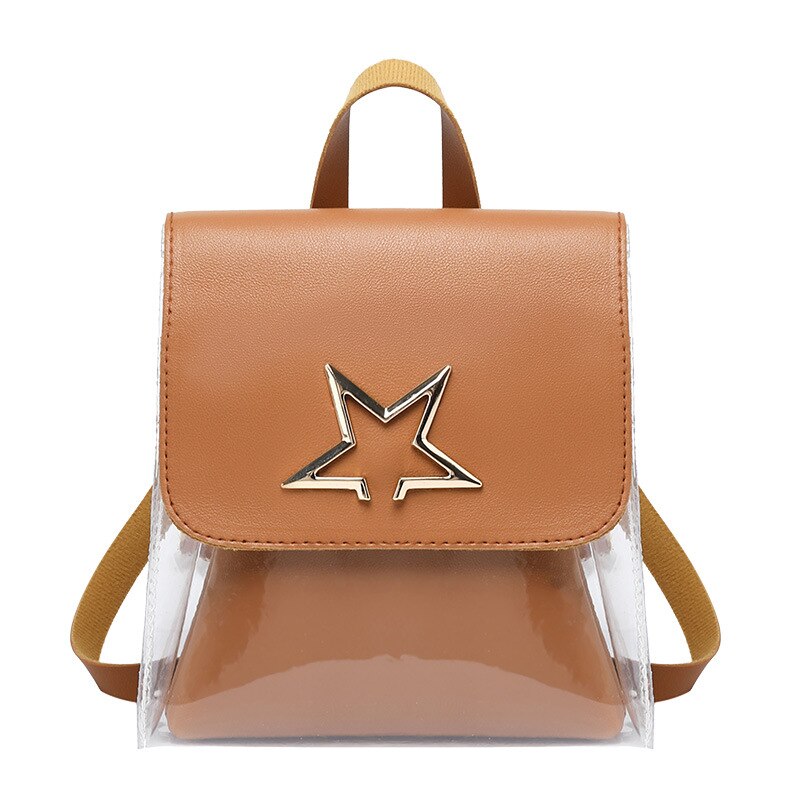 PVC Clear Star Decor Backpack Women Ladies Transparent Bucket Satchel Crossbody Shoulder Bag Female Phone Cosmetic Pouch: Brown