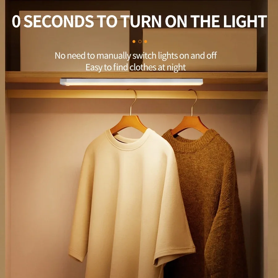 Luz LED para armario con Sensor de movimiento, luz nocturna LED recargable inalámbrica, portátil, para cocina, armario, escalera, retroiluminación