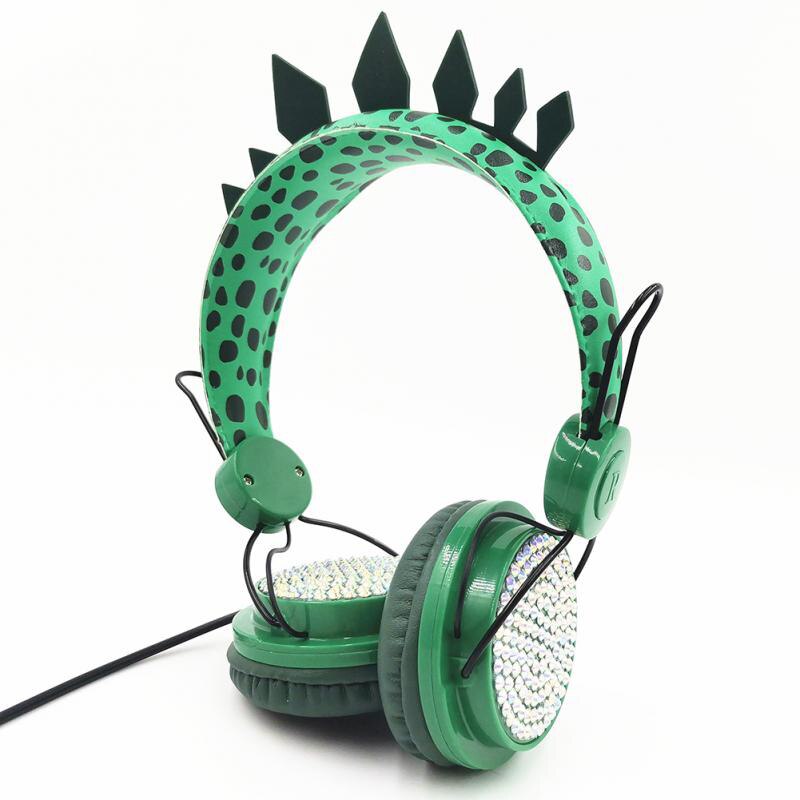 Cute Unicorn or Dinosaur Wired Headphones For girls kids boy Chrismas Bling Diamond Music Phone Helmets With Microphone: Dinosaur