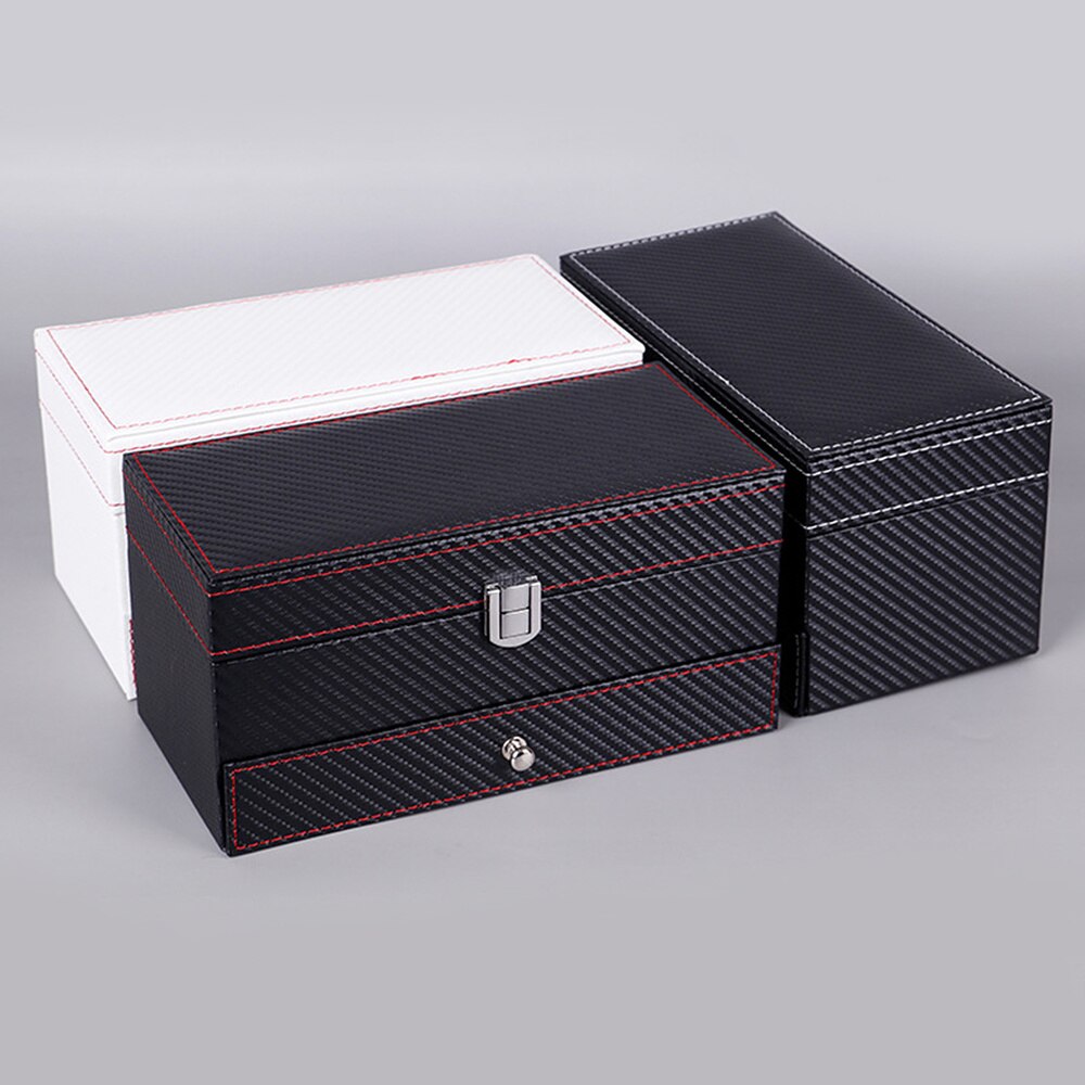 Carbon Fiber 4-bit Box Double Drawer Watch Box Storage Showing Watches Display Storage Box Case Jewelry Watch Collector Case(Bla: White