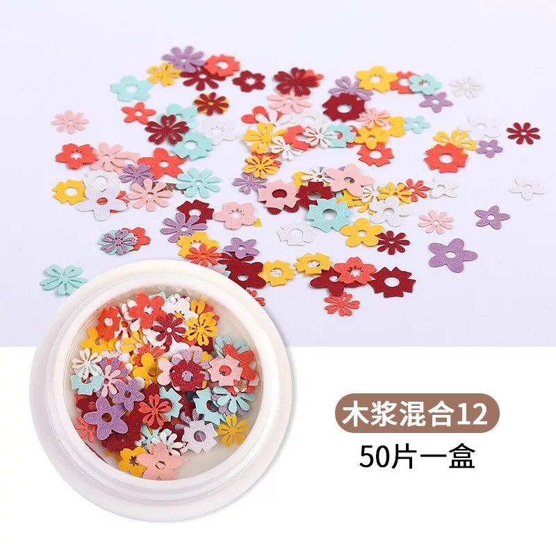 Neglekunst dekorationer negletilbehør tusindfryd blomster og blade blandet neglepasta ultra tynd neglefiner 3 dnail art 1 æske: 12