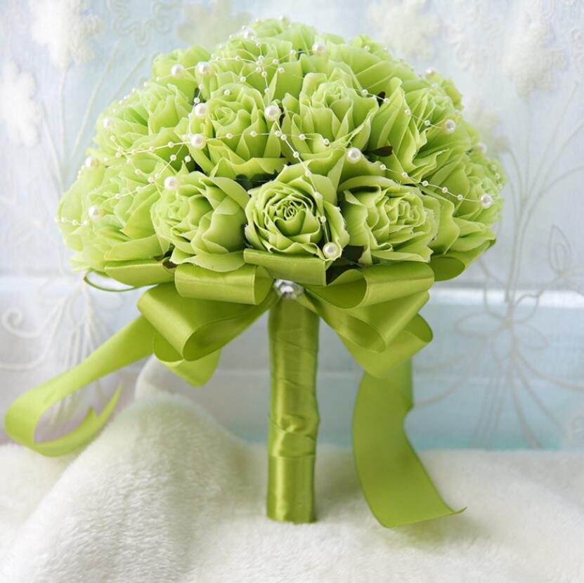 Rose Wedding Bouquets Handmade Bridal Flower Wedding Party Wedding Accessories Flowers Pears beaded with Ribbon S127: Green
