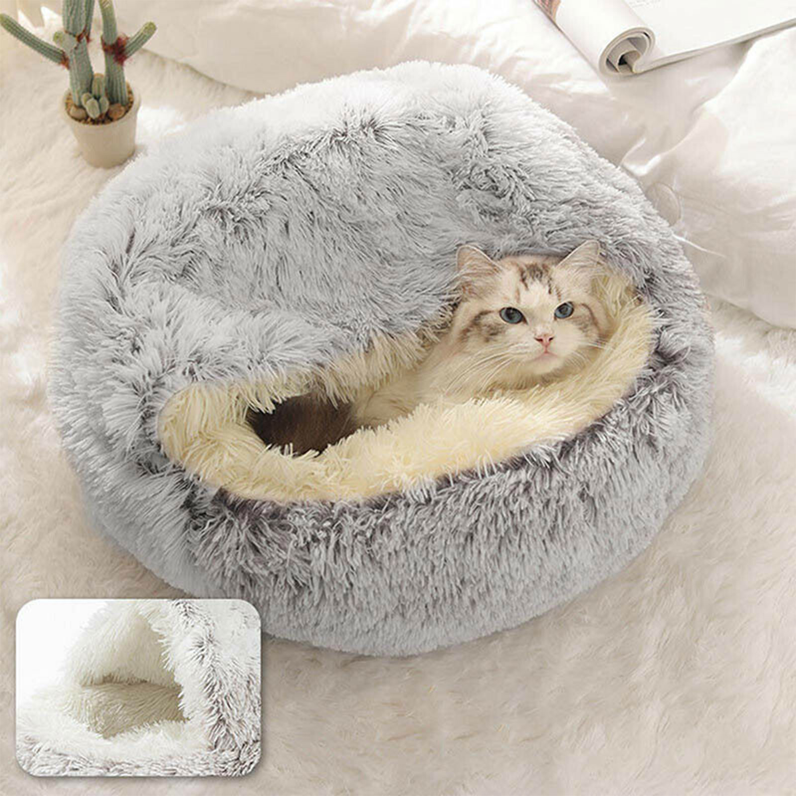 Soft Pet Dog Cat Bed Round Fluffy Cat Sleeping Basket Long Plush Warm Pet Mat For Small Dogs For Cats Nest 2 In 1 Cat Bed