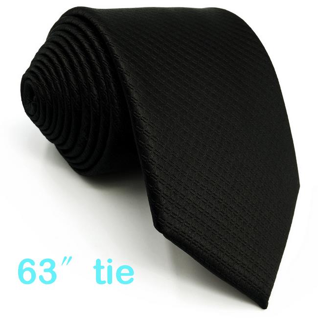 Zijde Zwart Solid Mens Stropdas Stropdas Set Mode Huwelijkscadeau Acceossories X-lange Pocket Plein: Extra Long Tie