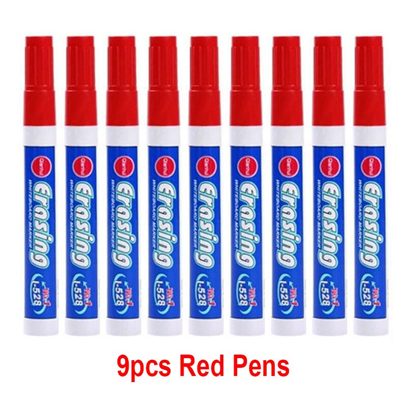 Stylo marqueur effaçable pour tableau blanc, grande capacité, bleu, vert, rouge, bleu, blanc, fournitures de bureau: 9pcs Red Pens