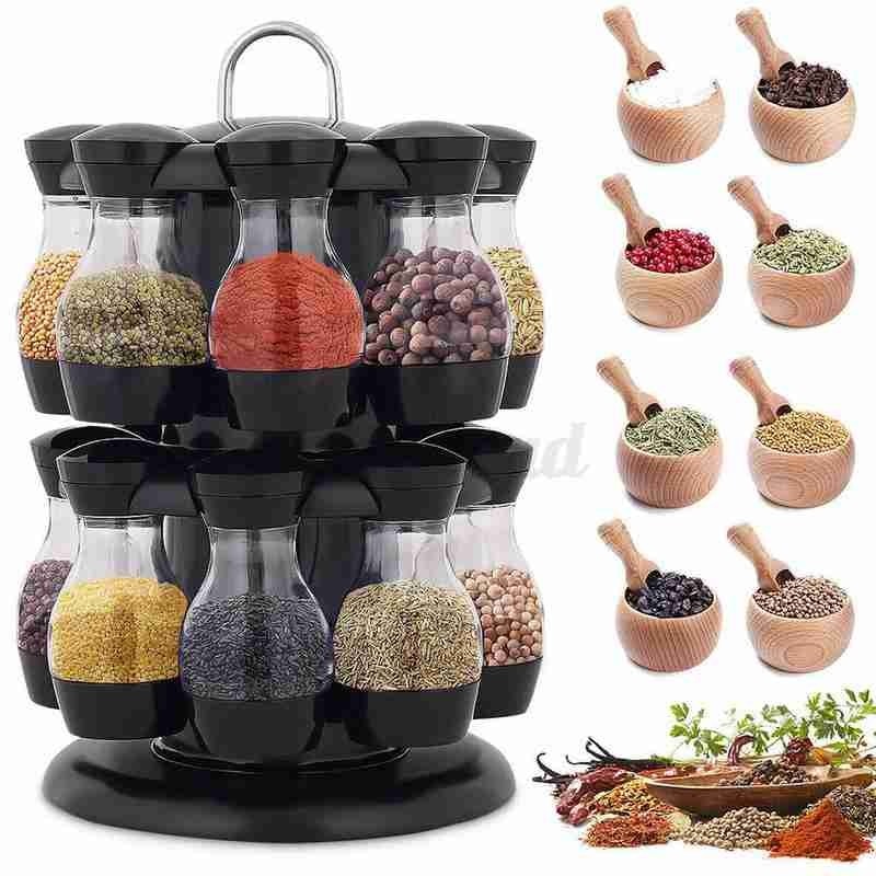 Roterende Cruet Kruiderij Kruiden Potten Set Voor Specerijen Peper Sprays Flessen Kruiden Zout Potten Keuken Opslag Rack Organizer