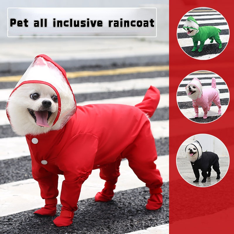 Chubasquero con todo incluido para mascotas, Botas de lluvia, chaqueta impermeable para gato y perro, chaqueta de poliéster con capucha para mascotas, ropa de cuatro patas de