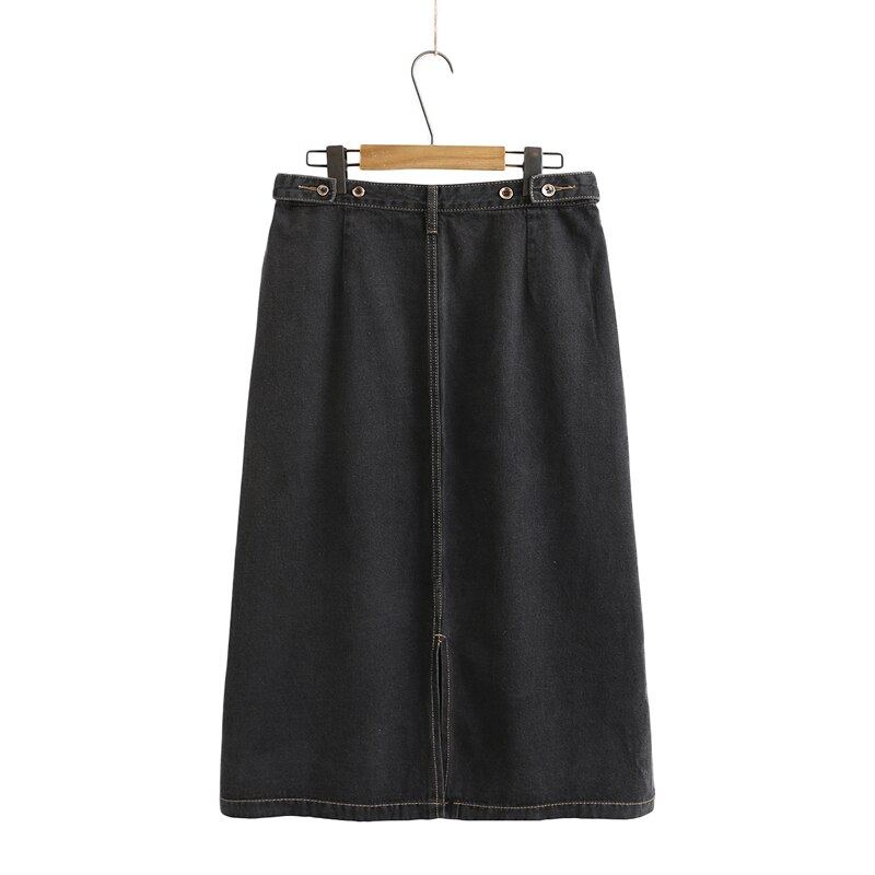 spring and summer Korean large women's skirt fat mm button split high waist denim skirt: XL