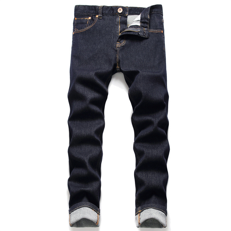 Pantalones vaqueros elásticos con bordado para hombre, vaqueros con bordado de letras y flores, color negro y azul