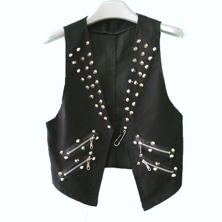 Men's Punk Vest Slim Nightclub Rock Stud Spike Zipper Dj Waistcoat Rivet Lapel Collar Sleeveless Slim Fit