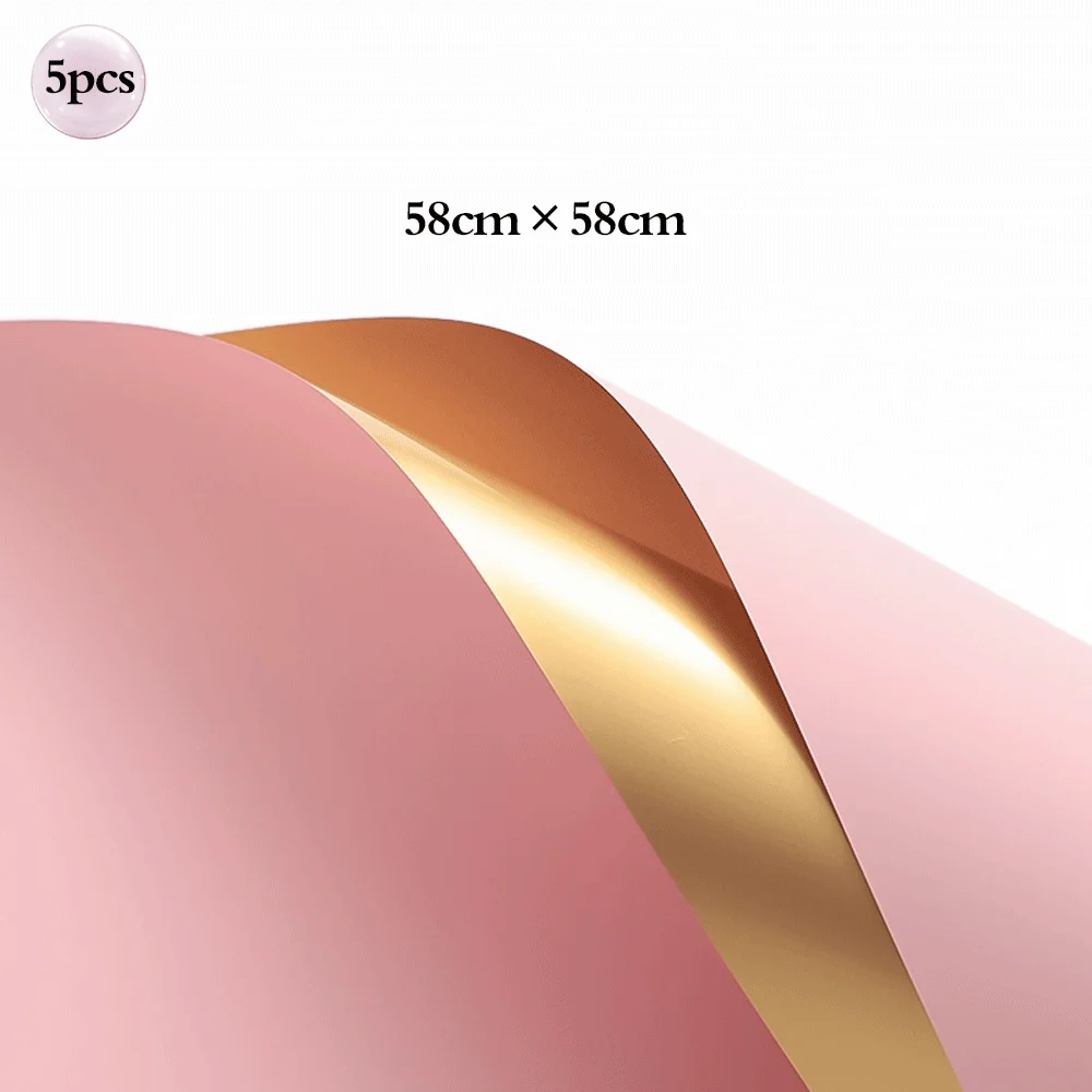 5pcs Bouquet Flower Wrapping Papers Golden Edge Ribbons Korean Paper for Valentine's Day Wedding Birthday Packing Decors: Gold