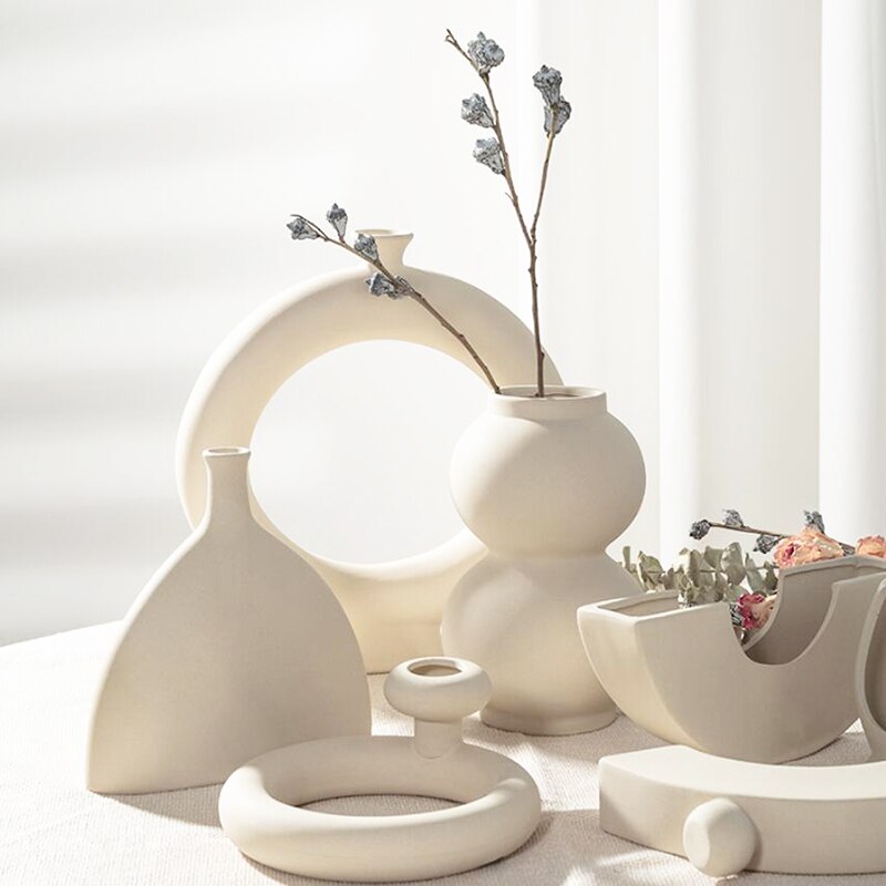 Ceramics Vase Home Decor Flower Vase Modern Geometric Abstraction Decorative Vases Room Decor Flower Pot Wedding Decoration