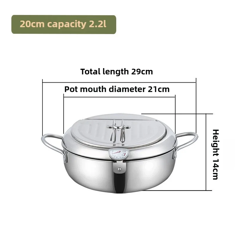 Friggitrice multifunzionale con termometro e scolapiatti per olio Utensili da cucina per fornelli a induzione a gas a doppio fondo per uso domestico: WHITE