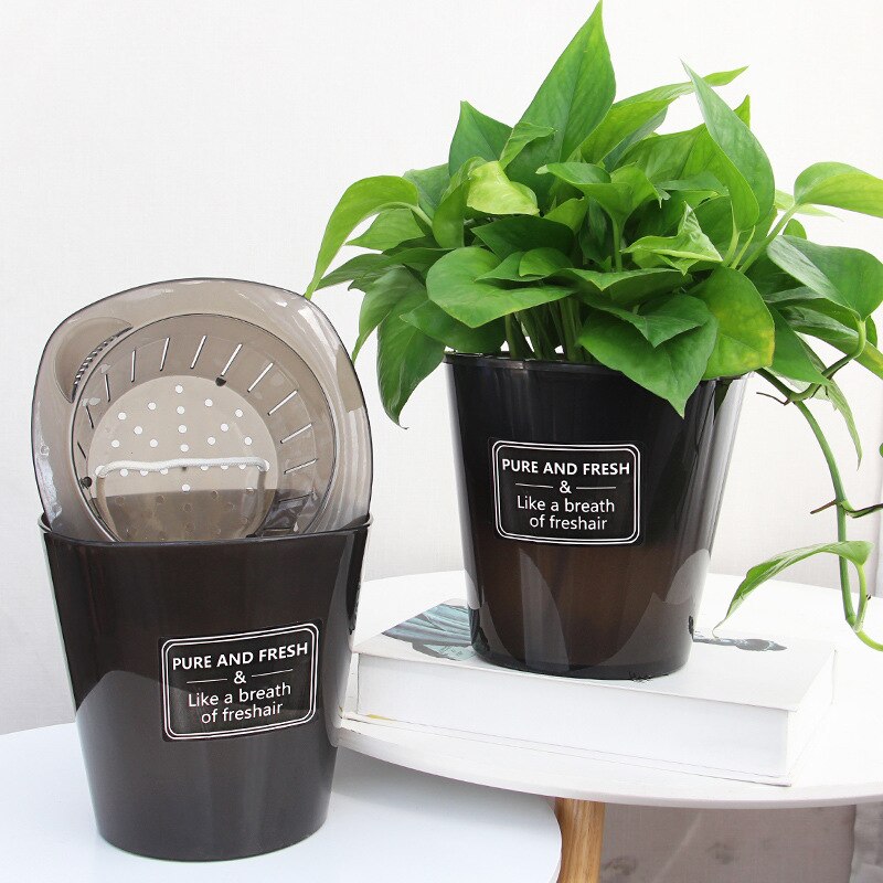 2 Layer Self Watering Round Plant Pot With Cotton Rope Flower Plante Water Container Desktop garden flower pot decoration