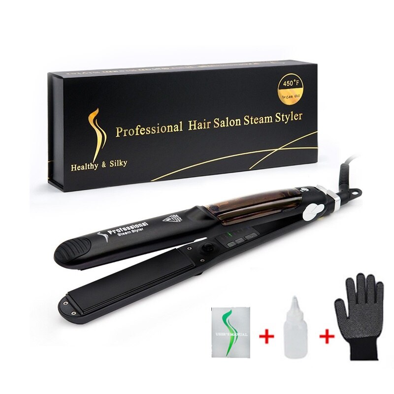 Steam Hair Straightener Flat Iron Ceramic Tourmaline Hair Straightening Iron Argan Oil Hair Iron Salon Styling Tool: With box / US
