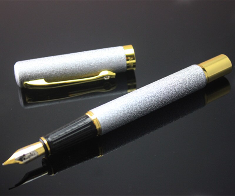 Frosted silver Diamond Gold clip Fountain Pen luxury office ink pen 0.5mm nib pen: Default Title