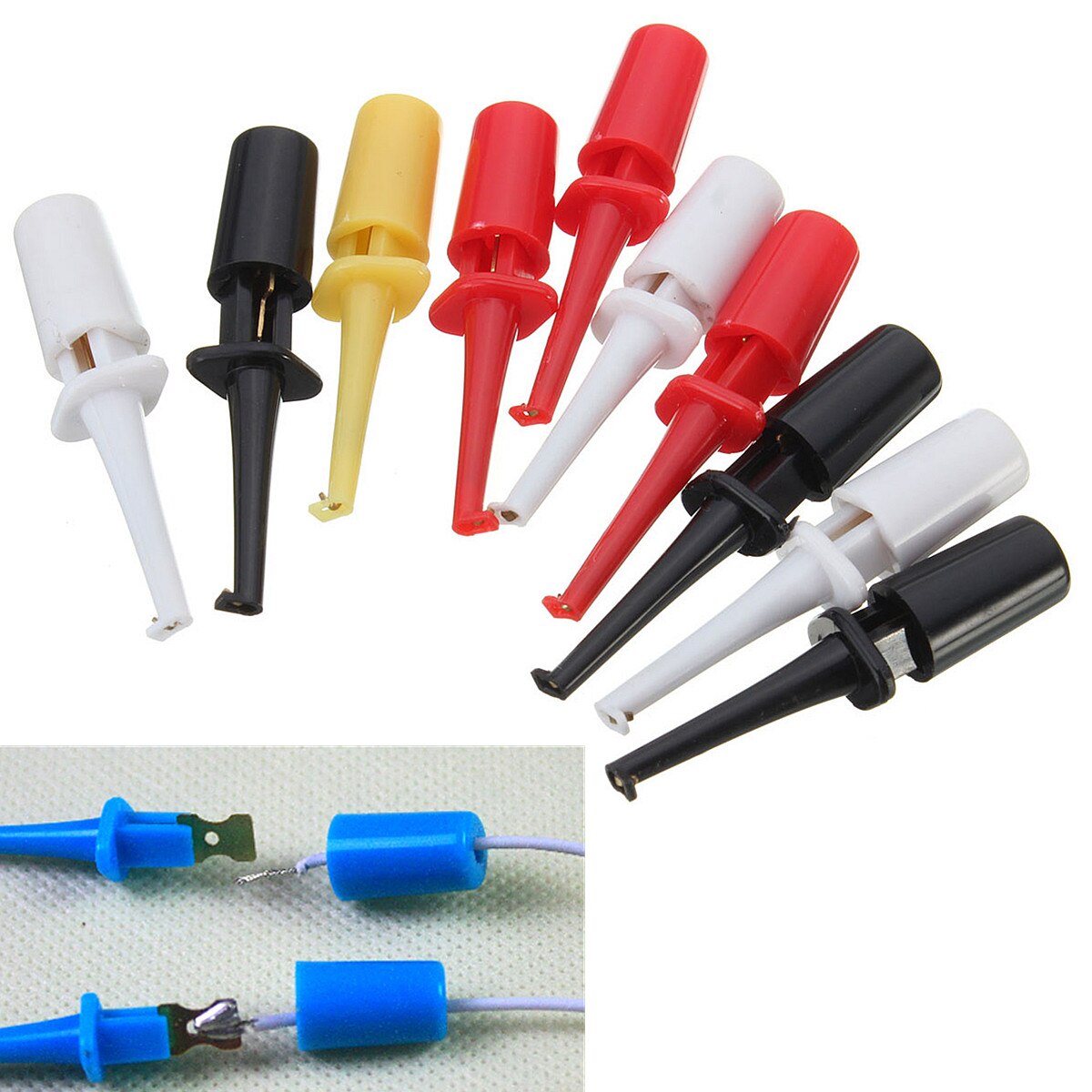 Random Color Multimeter Lead Wire Probe Test Hook Kit Connector 10Pcs 40mm Mini Test Probe Set Multimeter Test Hook Clip