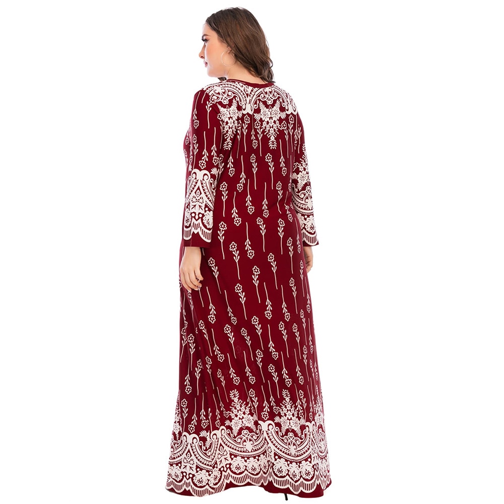 5XL grande taille Abaya robe musulmane femmes automne hiver à manches longues rétro imprimé Floral Maxi longue robe turque vêtements islamiques