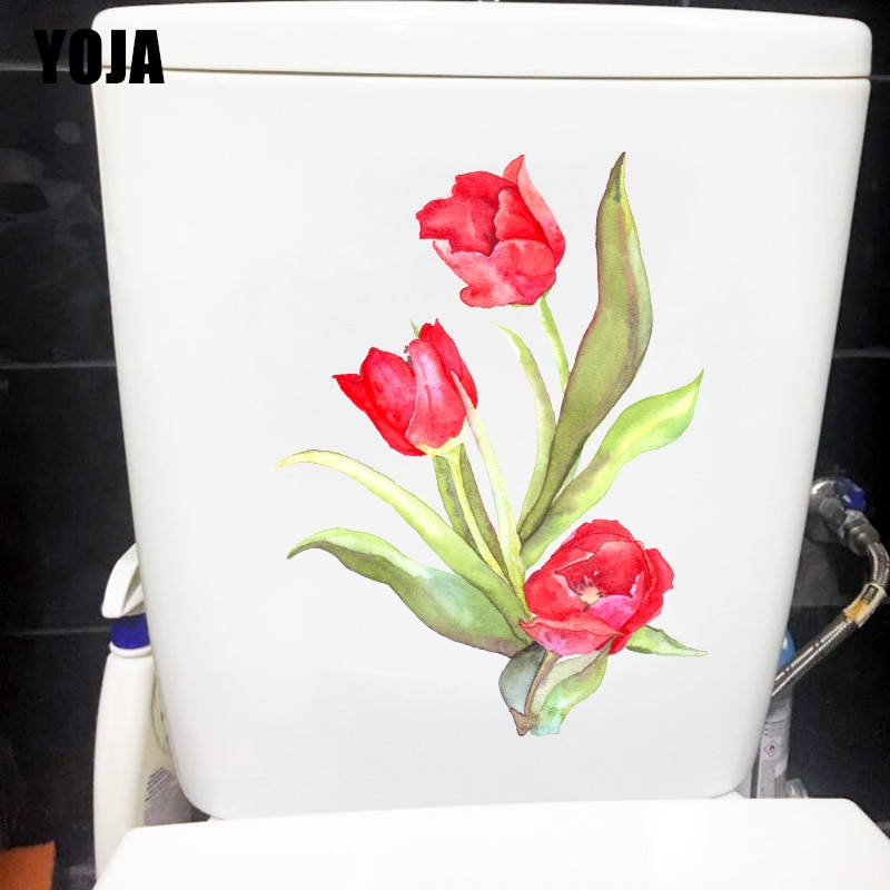 Yoja 18 x 24cm akvarel rød tulipan badeværelse toilet mærkat hjem stue væg indretning mærkat  t1-1760