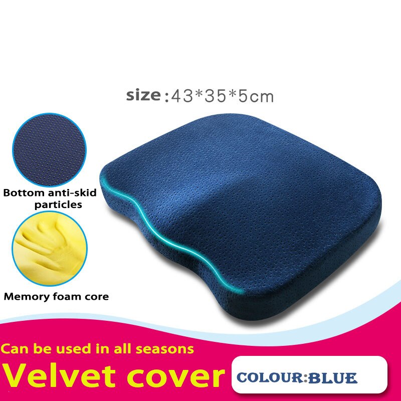 Memory Foam Seat Cushion Coccyx Orthopedic Pillow For Chair Massage Pad Car Office Hip Pillows Tailbone Pain Relief Seat Cushion: Blue