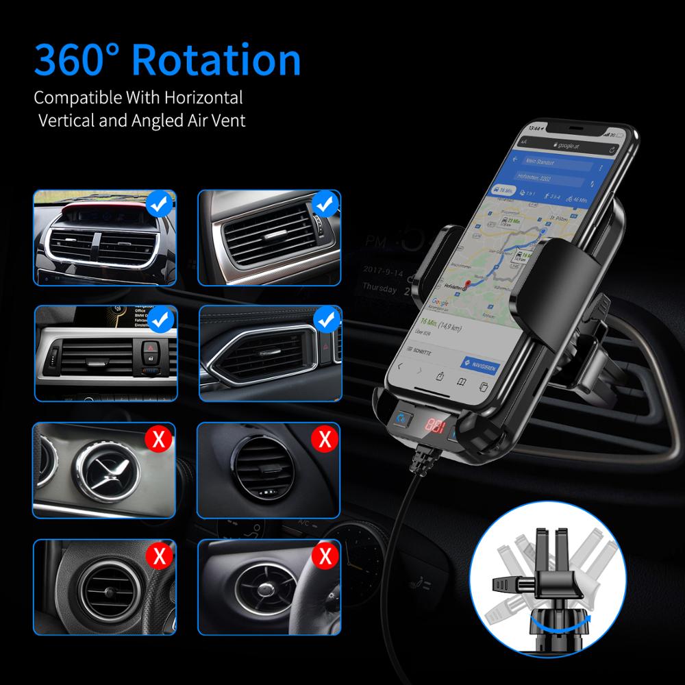 Transmetteur fm bluetooth pour voiture, mp3 avec support de téléphone