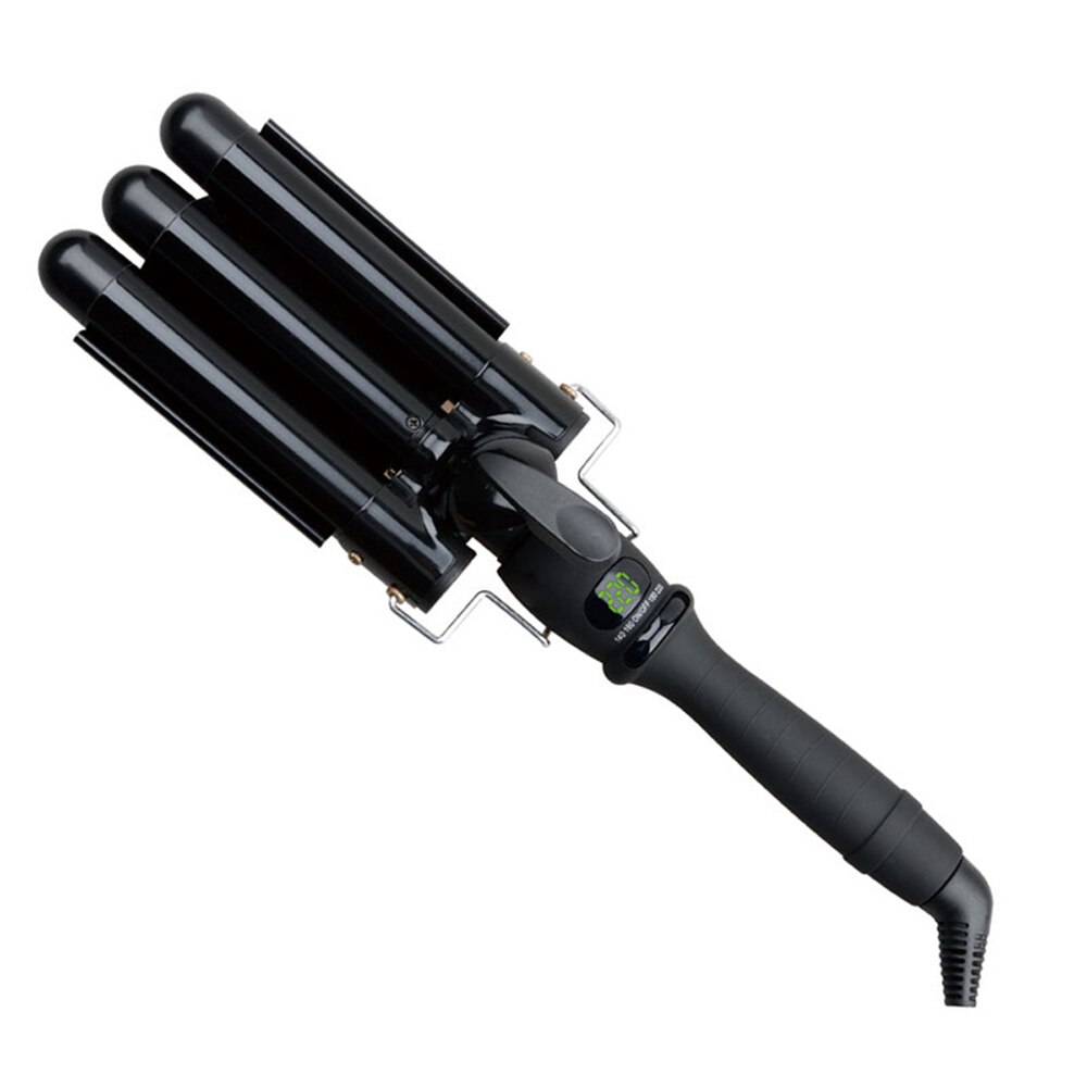 LCD Digital Display Hair Curling Iron Machine Hair Crimper Automatic Curls Air Hair Curler Electric Splint 3 Tubes Hair Curlers: Black 32mm / EU