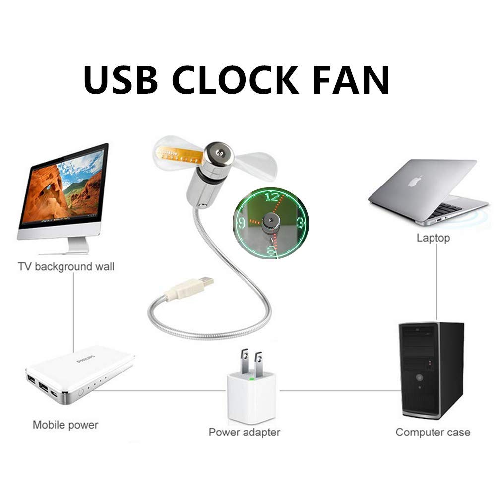 USB Clock Fan with Real Time Clock & Temperature Display Function Christmas Night light USB Gadgets for Laptop PC