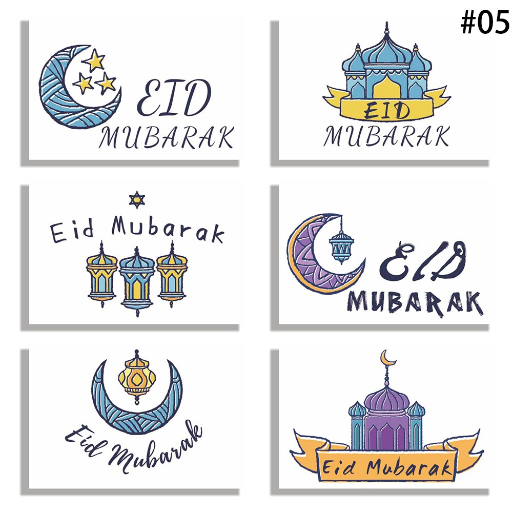 Ensemble de cartes de vœux pour l&#39;aïd al-fitr, carte postale d&#39;anniversaire, de fête, décor de Ramadan, du Ramadan, 6 pièces: 6PCS 05