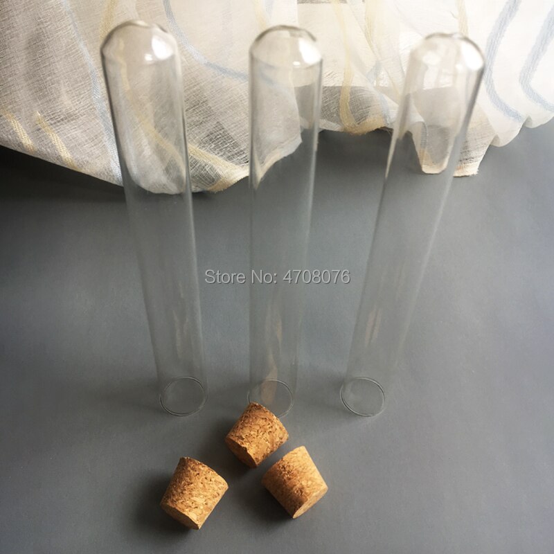 25*200mm 20pcs/lot Pyrex test tube with cork Borosilicate transparent lab test tube round bottom plain end blowing glass