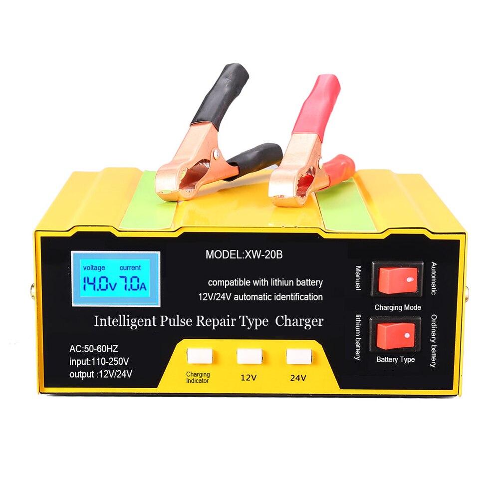 12V/24V Batterie Ladegerät Intelligente Puls Reparatur Typ Ladegerät mit Digital Anzeige für Auto Motorrad Batterie UK Stecker
