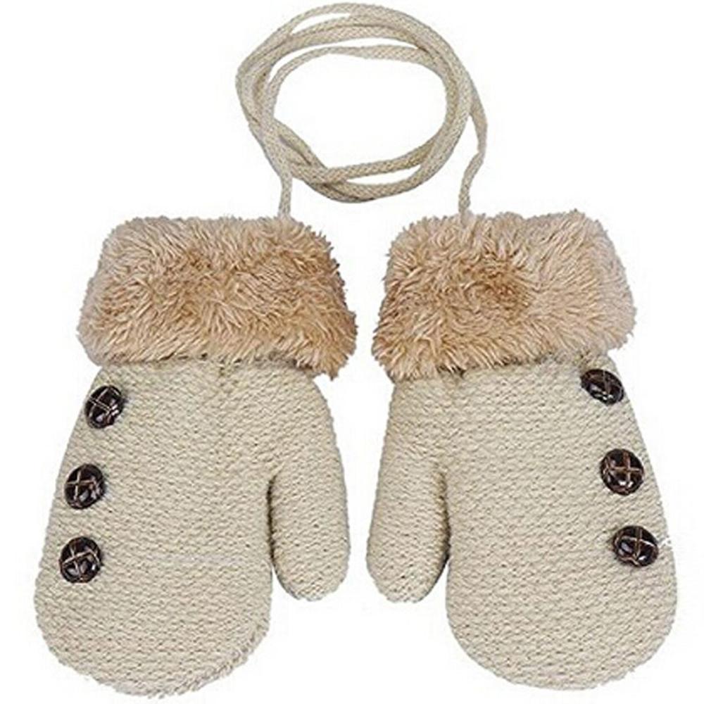 Children's Mittens Winter Wool Baby Knitted Gloves Children Warm Rope Baby Mittens For Children 1-3 years old: beige