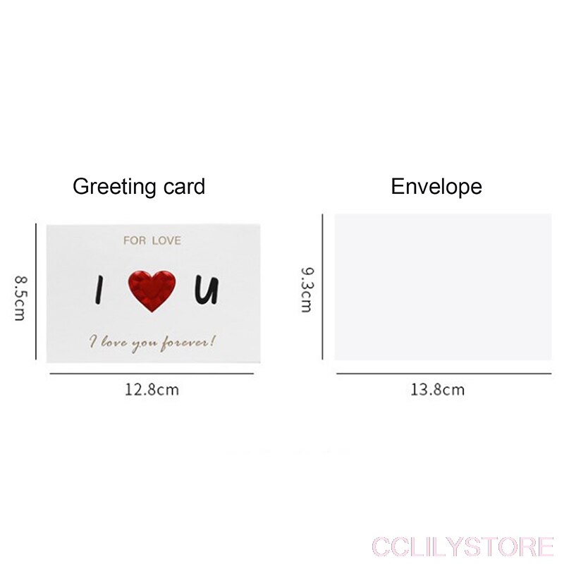3D Red Heart Envelopes Romantic Valentine's Day Greeting Card Thanksgiving Foil Diy Love Thank You Card Message Card