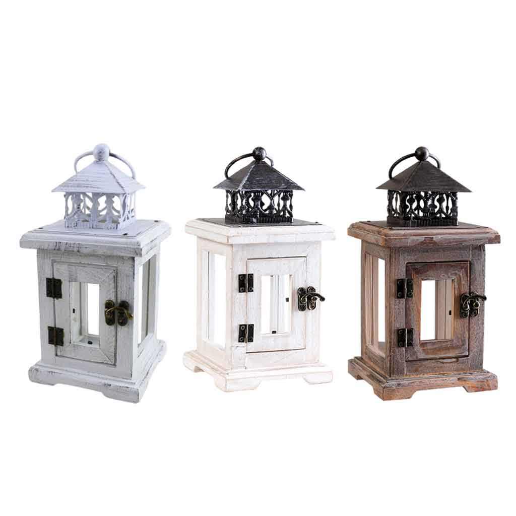 Retro Style Pillar Candle Holder Wooden Lantern Candlestick Night Light Candleholder Garden Home Decoration Ornaments