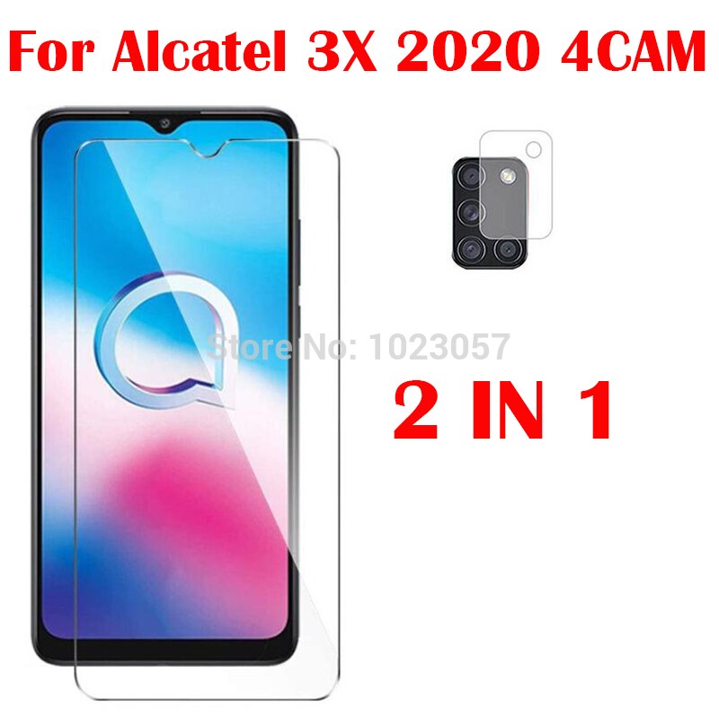 3-In-1 Soft Case + Camera Gehard Glas Op Voor Alcatel 3X 4CAM Screenprotector Glas Voor alcatel 3X 4CAM 2.5D Glas: 2 in 1