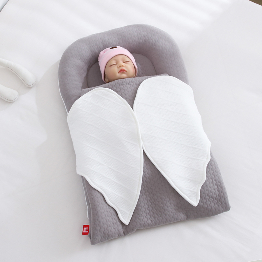 43x115cm mãe portátil abraço swaddle envolto berço para meninas meninos berços do bebê com anjo balanço cobertor cama: Gray