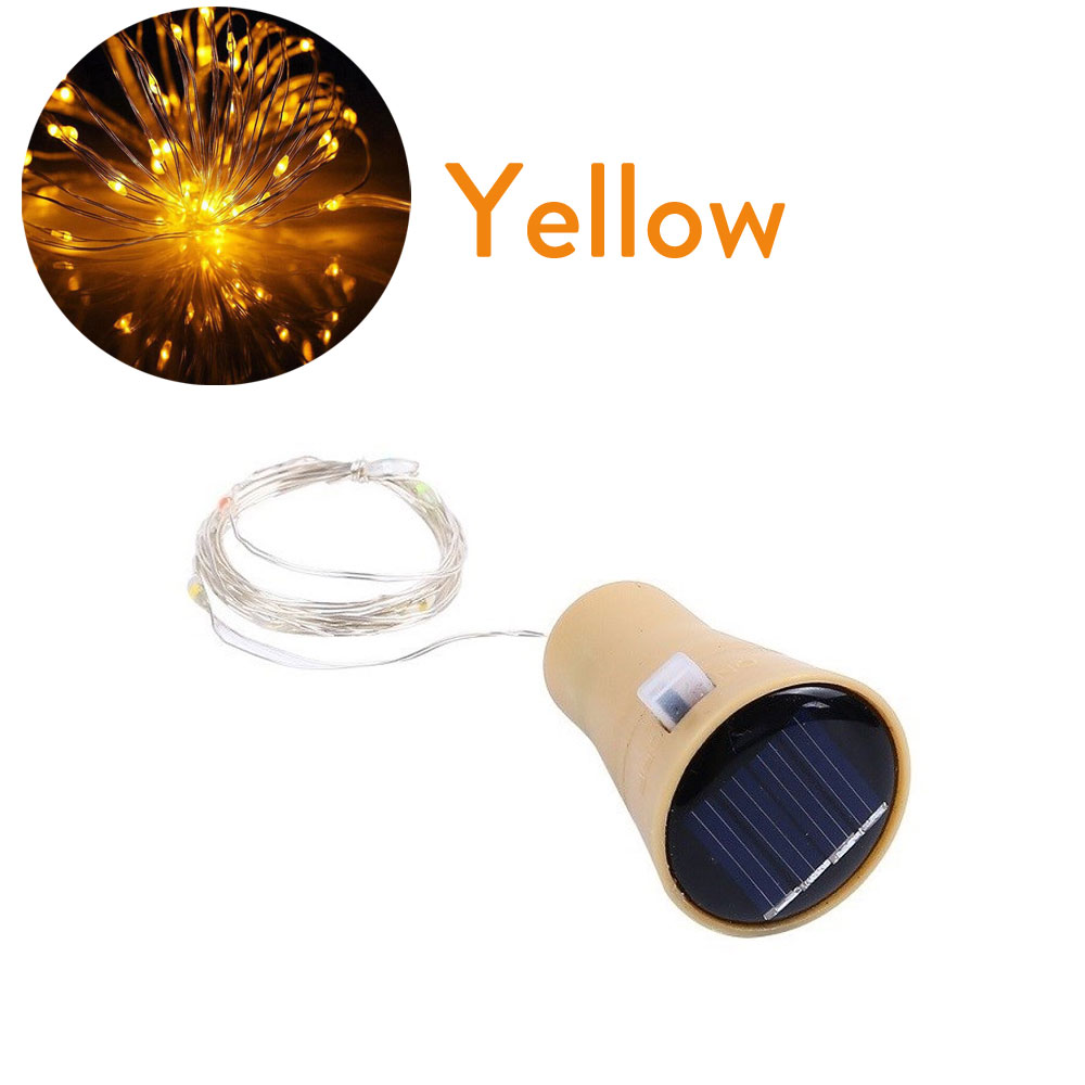 Luces solares para botellas de vino, 10LED, 15LED, 20LED, forma de corcho, guirnalda de luces navideñas, alambre de cobre, lámpara decorativa para habitación del hogar: YELLOW / 11-15 W