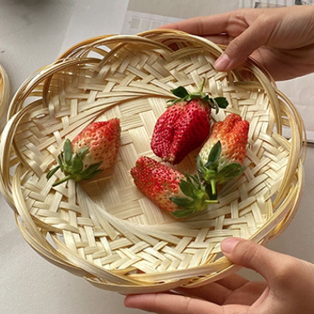 Multifunctioneel handgemaakt bamboe broodbakje geweven ronde dessertbord Japanse retro sushi serveerschaal koffie