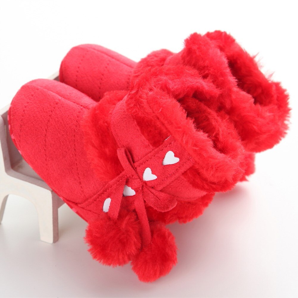 Newborn Baby Girl Toddler Fur Boots Soft Sole Crib Shoes Booties Prewalker Cute Winter Shoes 0-18M: Red / 0-6 Months