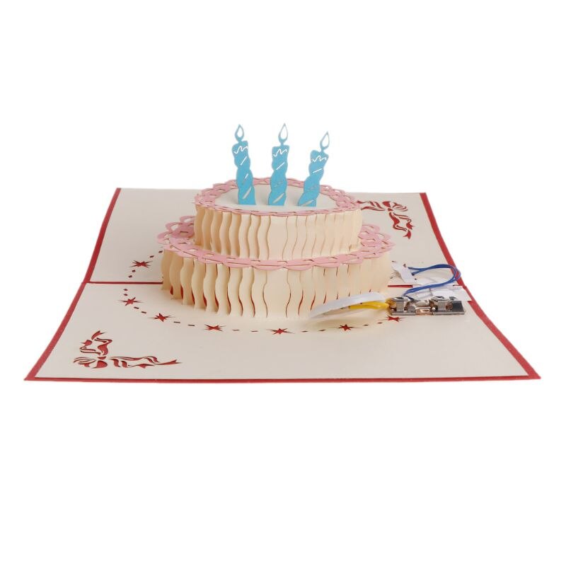 3D Pop Up Greeting Card Happy Birthday Cake Music LED Postcard With Envelope