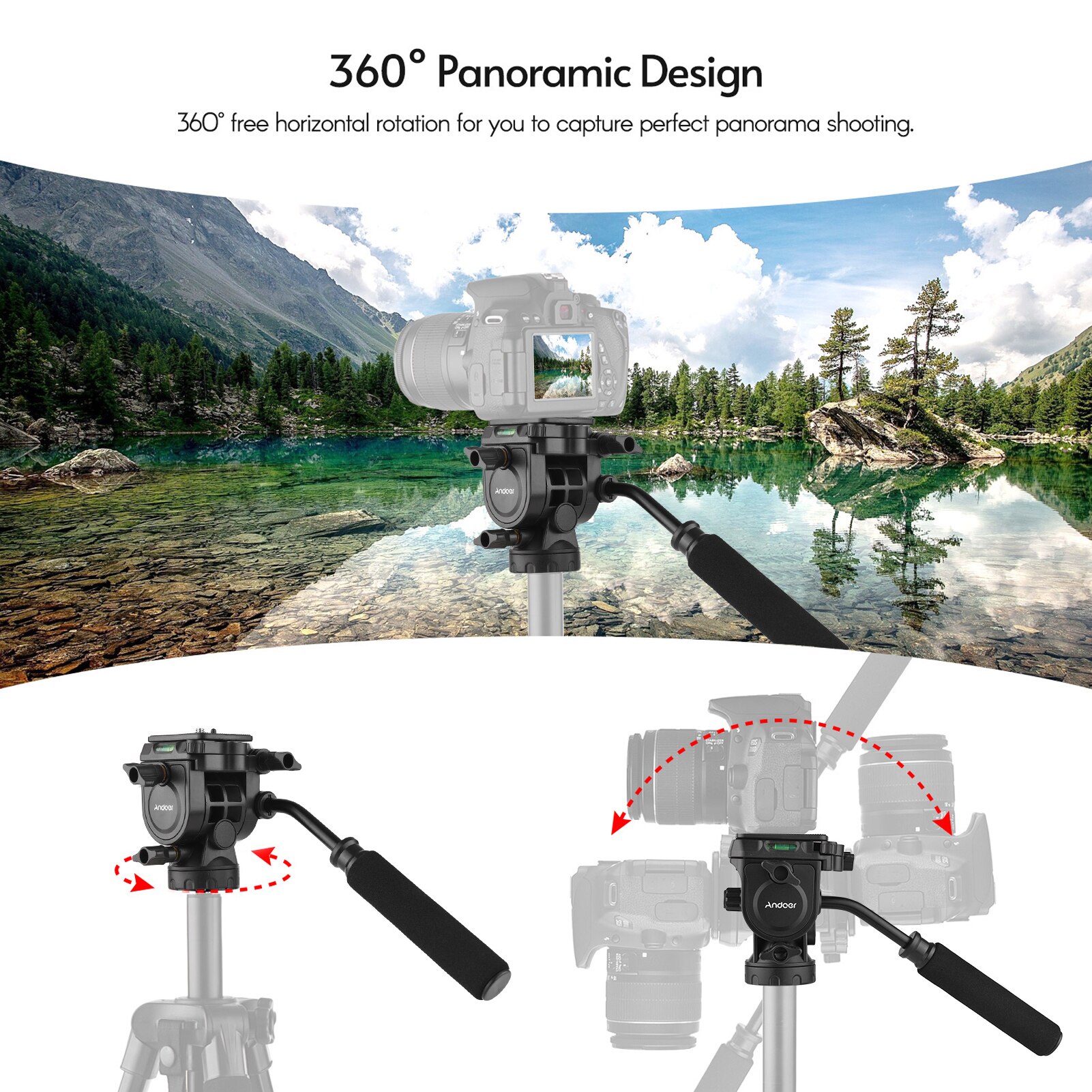 Fluido Idraulico Testa A Sfera Fotografia Panoramica con la Maniglia per 1/4 pollici Vite Videocamera Portatile Della Macchina Fotografica e 3/8 pollici Monopiede Treppiede