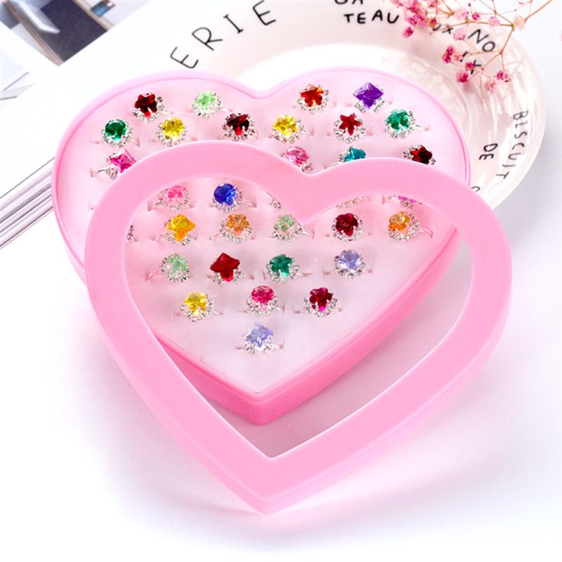 36pcs Children's Toys Rings Jewelry Princess Box Jewelry Little Girl Jewel Rings in Box Pretend Play and Dress Up Rings