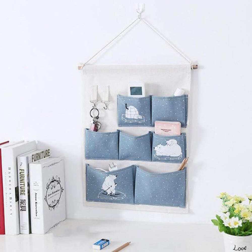 Hangende opbergtas van katoenlinnen, 7 vakken, wanddeurkast, hangende opbergruimte, wandgemonteerde garderobe, hangtas, organizer