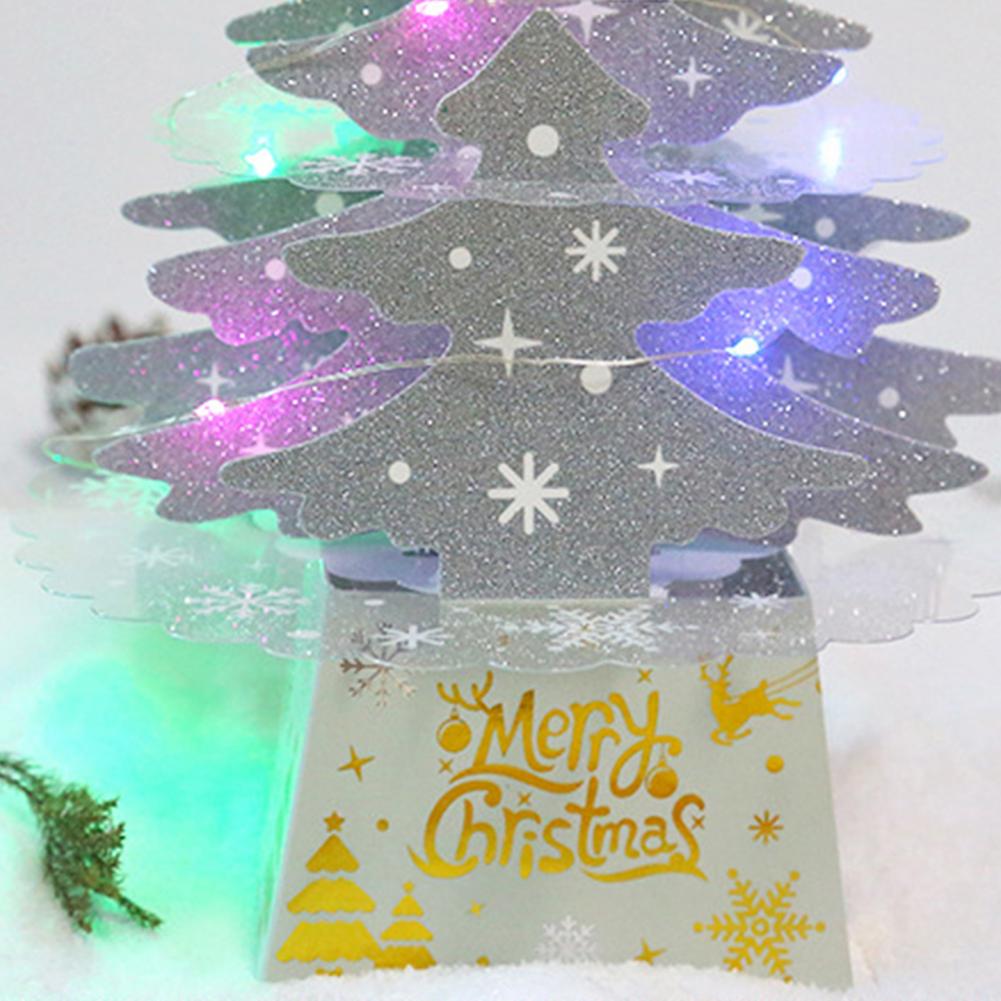 1 Set LED Christmas Tree Shape Card Stake Display Handmade Beautiful Cardboard Card Stake Decor for Home