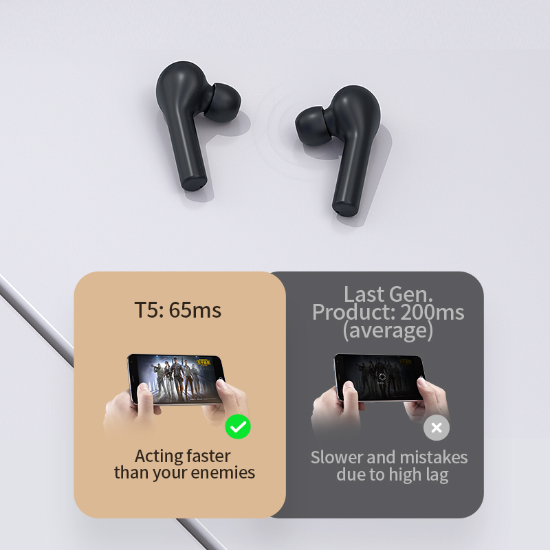 QCY T5-auriculares, inalámbricos por Bluetooth V5.0, auriculares estéreo de Control táctil con sonido HD y cargador de batería de 380mAh