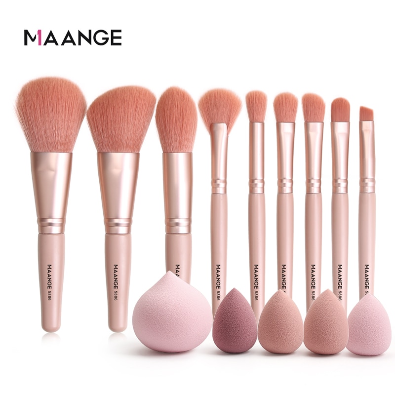 Maange 9Pcs Makeup Brush Set + 5Pcs Mini Spons Zachte Fiber Make-Up Borstel Super Gezicht & eye Cosmetische Pennen-Synthetisch Haar