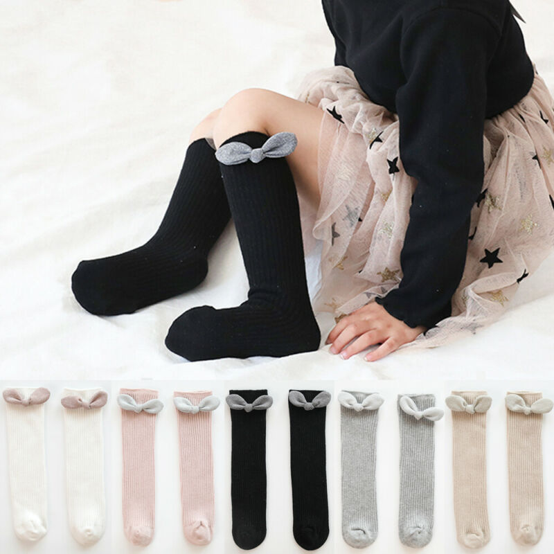 Newborn Baby Stockings Solid Girl Boy Infant Knee High Socks Autumn Winter Warm Kids Ribbed Bowknot Leggings