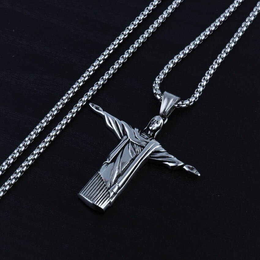 HNSP 316L Stainless Steel Chain Jesus Cross Pendant Necklace for men Hip hop jewelry male